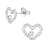 Curved Open Heart - 925 Sterling Silver Stud Earrings with CZ SD49690