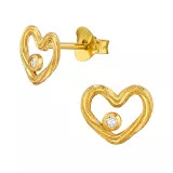Curved Open Heart - 925 Sterling Silver Stud Earrings with CZ SD49691
