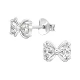 Bow - 925 Sterling Silver Stud Earrings with CZ SD49692