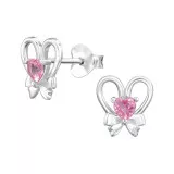 Heart With Bow - 925 Sterling Silver Stud Earrings with CZ SD49693