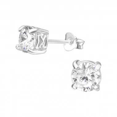 Round - 925 Sterling Silver Stud Earrings with CZ SD9470