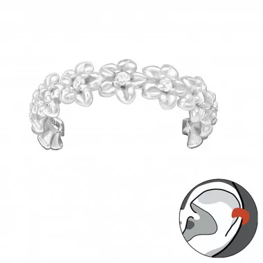 Flower - 925 Sterling Silver Cuff Earrings SD42253