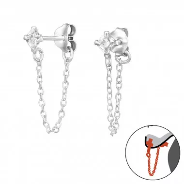 3mm Square - 925 Sterling Silver Ear Jackets & Double Earrings SD49387
