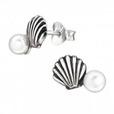 Shell - 925 Sterling Silver Pearl Stud Earrings SD48368