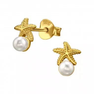 Starfish - 925 Sterling Silver Pearl Stud Earrings SD49514