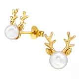 Deer - 925 Sterling Silver Pearl Stud Earrings SD49733