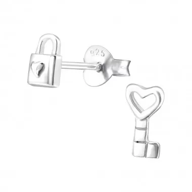 Key - 925 Sterling Silver Simple Stud Earrings SD15553