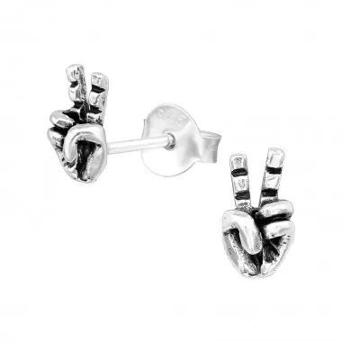 V Sign - 925 Sterling Silver Simple Stud Earrings SD39914