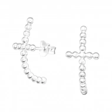 Cross - 925 Sterling Silver Simple Stud Earrings SD41373