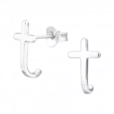 Cross - 925 Sterling Silver Simple Stud Earrings SD44171