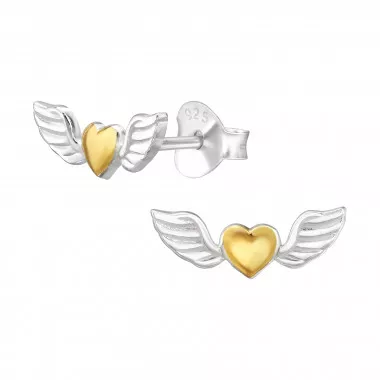 Winged Heart - 925 Sterling Silver Simple Stud Earrings SD48341