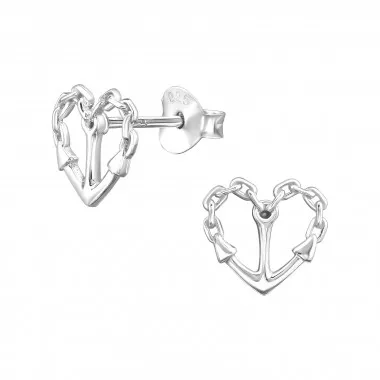 Anchor Heart - 925 Sterling Silver Simple Stud Earrings SD48426