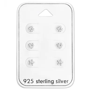 Round Heart And Star - 925 Sterling Silver Stud Earring Sets  SD28455