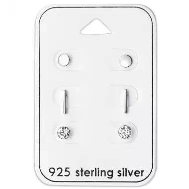Round Bar And Round Crystal - 925 Sterling Silver Stud Earring Sets  SD28463
