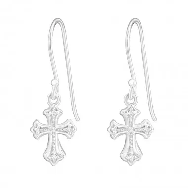 Cross - 925 Sterling Silver Earrings with CZ SD14554