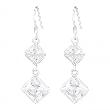 Hanging Squares - 925 Sterling Silver Earrings with CZ SD440