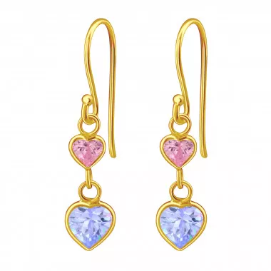 Hanging Hearts - 925 Sterling Silver Earrings with CZ SD44744