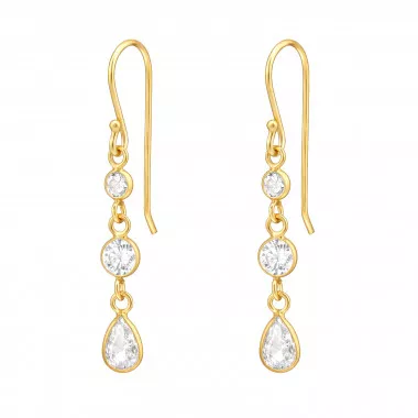 Geometrical 3 Layer Dangling - 925 Sterling Silver Earrings with CZ SD48263