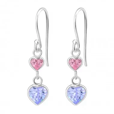 Hanging Hearts - 925 Sterling Silver Earrings with CZ SD814