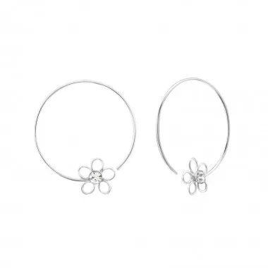 24mm Flower - 925 Sterling Silver Hoop Earrings SD22299