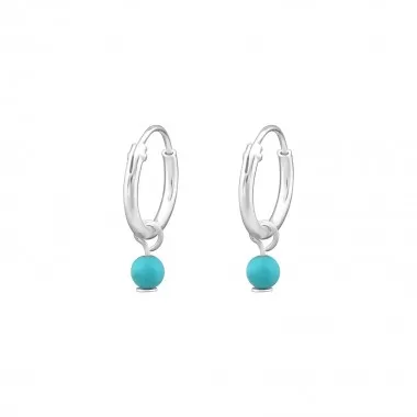 10mm Hoops With Hanging Turquoise - 925 Sterling Silver Hoop Earrings SD34886