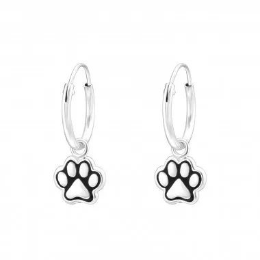 Hanging Paw Print - 925 Sterling Silver Hoop Earrings SD41459