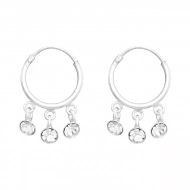Hanging Crystals - 925 Sterling Silver Hoop Earrings SD41473