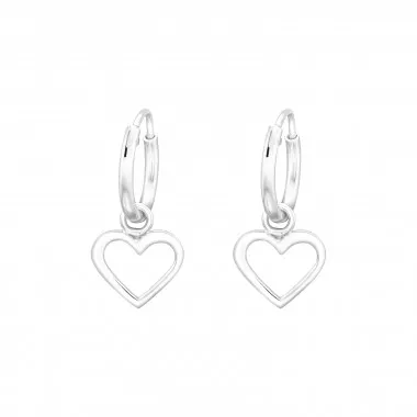 Hanging Heart - 925 Sterling Silver Hoop Earrings SD43122