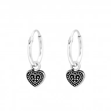Hanging Heart - 925 Sterling Silver Hoop Earrings SD43194