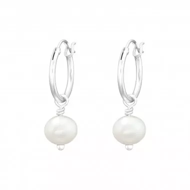 Freshwater Pearl - 925 Sterling Silver Hoop Earrings SD43396