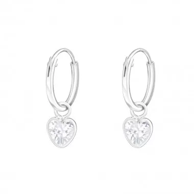 12mm Hoops with Heart - 925 Sterling Silver Hoop Earrings SD4662