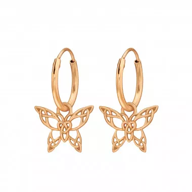 Hanging Butterfly - 925 Sterling Silver Hoop Earrings SD48423