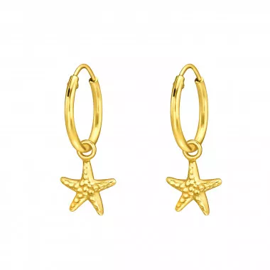 Hanging Starfish - 925 Sterling Silver Hoop Earrings SD49103