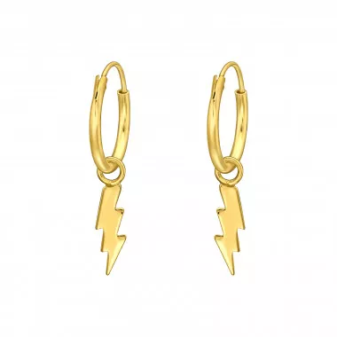 Hanging Lightning Bolt - 925 Sterling Silver Hoop Earrings SD49104