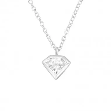 Diamond Shaped - 925 Sterling Silver Necklaces with Stones SD40410