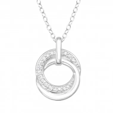 Double Rings - 925 Sterling Silver Necklaces with Stones SD41218