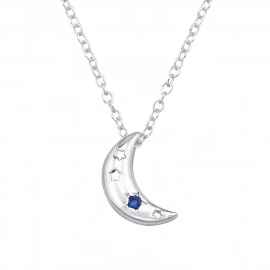 Crescent Moon With Stars - 925 Sterling Silver Necklaces with Stones SD49671