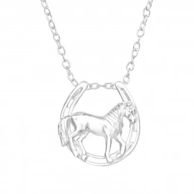 Horse & Horseshoe - 925 Sterling Silver Silver Necklaces SD41337