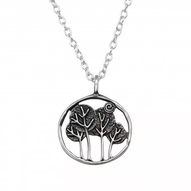Trees In Circle - 925 Sterling Silver Silver Necklaces SD49484