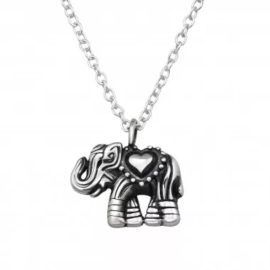Elephant With Heart - 925 Sterling Silver Silver Necklaces SD49486