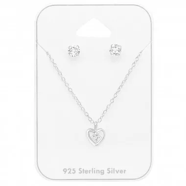 Heart - 925 Sterling Silver Necklace & Stud Sets SD45144