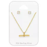 Bar Necklace With Round 4mm Ear Stud - 925 Sterling Silver Necklace & Stud Sets SD49020