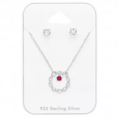 Twisted Necklace With Round 4mm Ear Stud - 925 Sterling Silver Necklace & Stud Sets SD49021