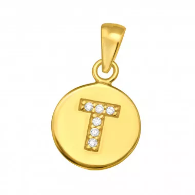 Letter T - 925 Sterling Silver Pendants with CZ SD46535