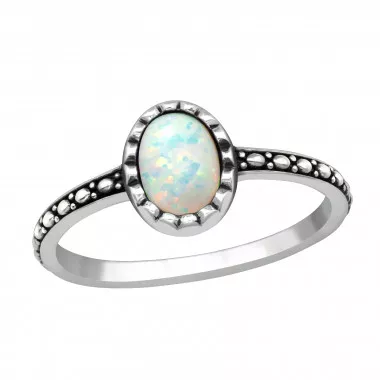 Silver Oval Ring With Fire Snow - 925 Sterling Silver Rings with CZ SD40649