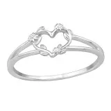 Open Heart With Flowers - 925 Sterling Silver Simple Rings SD49669