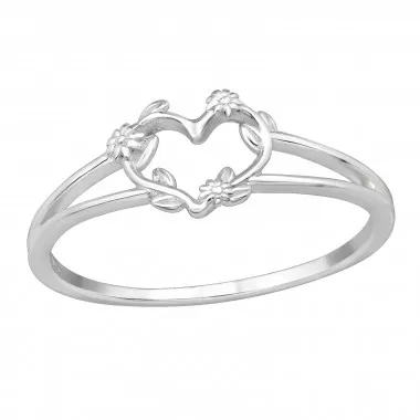 Open Heart With Flowers - 925 Sterling Silver Simple Rings SD49669