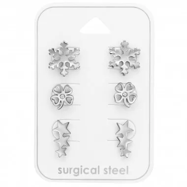 Snowflake, Heart Clover And Star - 316L Surgical Grade Stainless Steel Steel Jewelry Sets SD45414