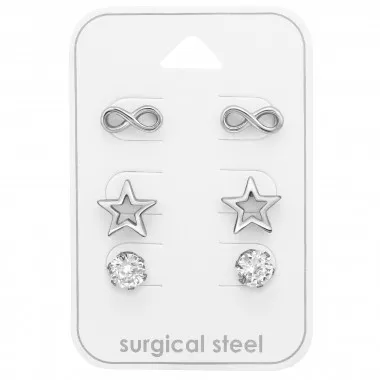 Infinite, Star And Round - 316L Surgical Grade Stainless Steel Steel Jewelry Sets SD45415