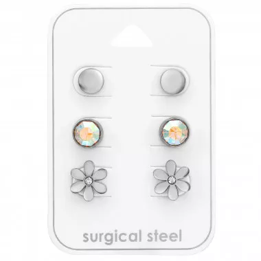 Round And Flower - 316L Surgical Grade Stainless Steel Steel Jewelry Sets SD45425
